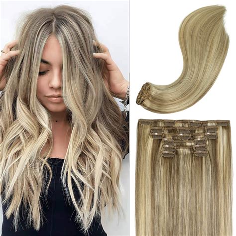 8a Blonde Mixed Bleach Blonde Clip In Remy Human Hair Extensions 7pcs