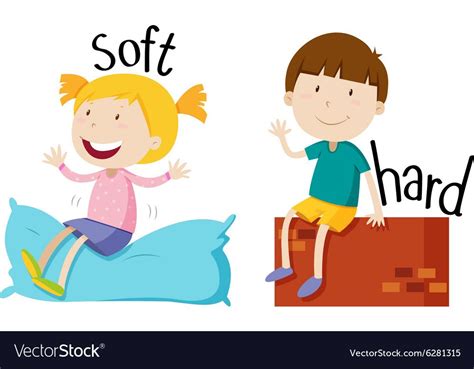 Opposite Adjective With Soft And Hard Royalty Free Vector Opposites