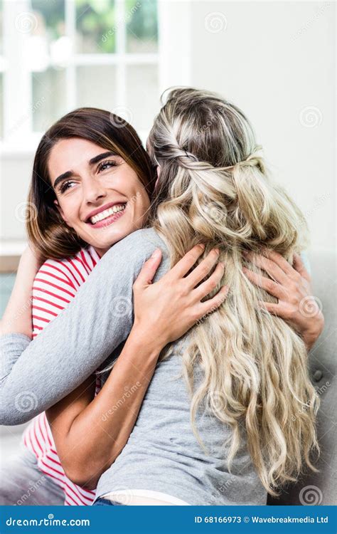 Happy Beautiful Woman Hugging Female Friend Stock Image Image Of
