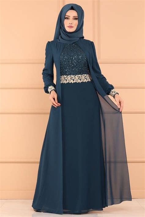 ABİYE Gold Detay Tesettür Abiye ALM İndigo Elbiseler Islami giyim Elbise