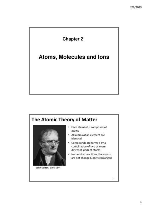 Chapter 2 Atoms Notes Atoms Molecules And Ions Chapter 2 The
