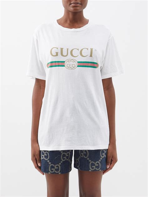 White Logo Print Cotton Jersey T Shirt Gucci MATCHES UK