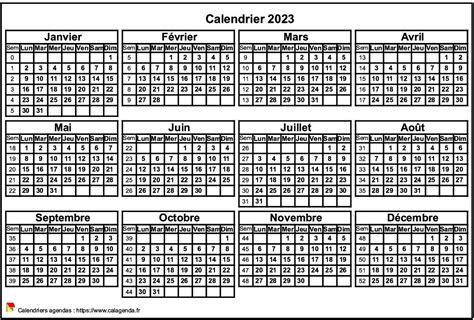 Calendrier 2023 Format Paysage Avec Jours Fériés Numéros De Semaines Et