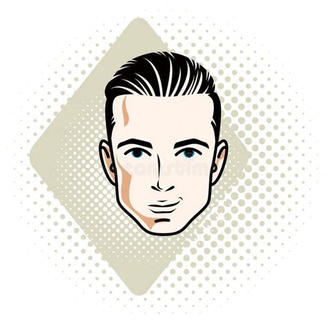 Vector Illustration Of Handsome Brunet Male Face Positive Face
