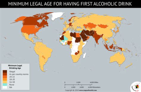 The minimum age alcohol can be legally consumed can be different from. World Map depicting Minimum Legal Age in countries - Answers