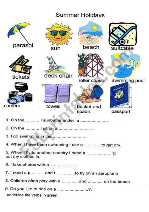 my summer holidays english esl worksheets for distanc