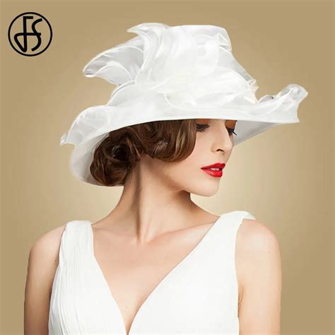 Fs White Hat Women Organza Summer Fedora Wedding Church Hats For Ladies