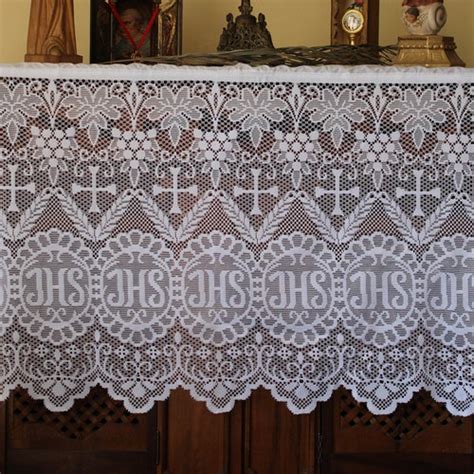Home Altar Cloth Catholic White Liturgical Lace Crosses Ihs Etsy