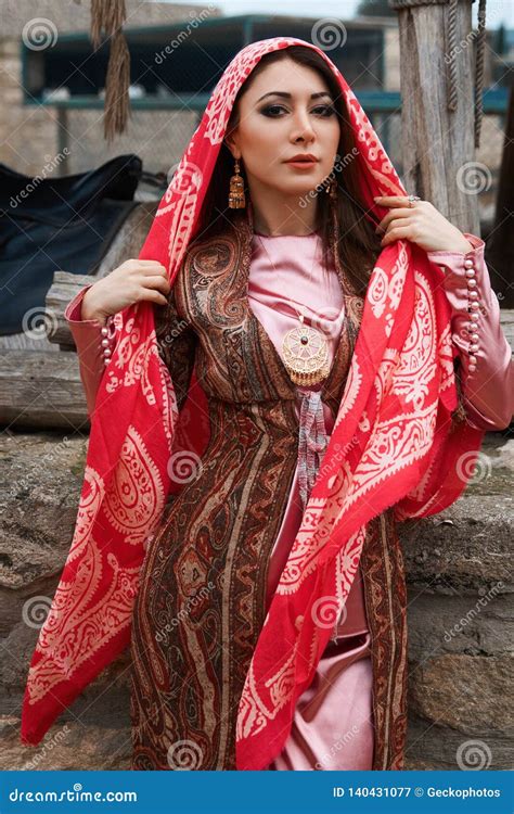 Beautiful Middle Eastern Women Wearing Traditional Dress Posing Outdoors Stock Image Image Of