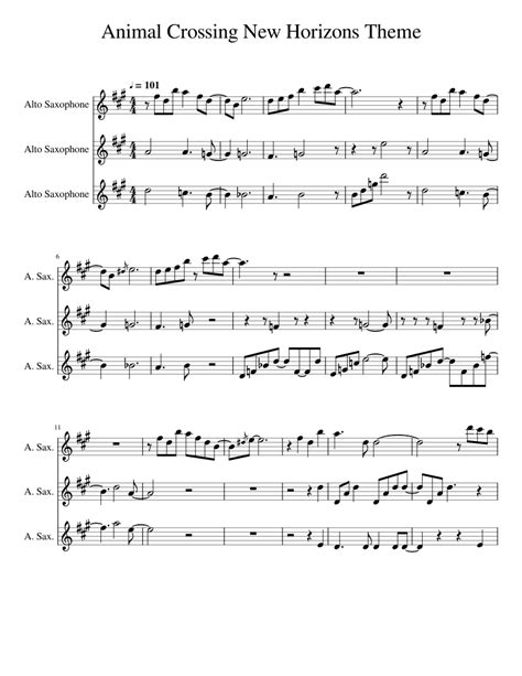 Animal Crossing New Horizons Theme Sheet Music For Saxophone Alto
