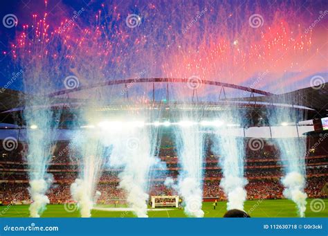 Soccer Stadium Fireworks Football Victory Sports Game Editorial