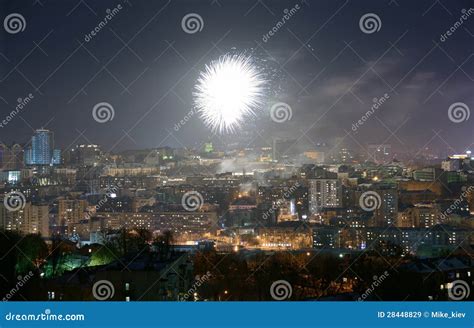 New Year Fireworks Over Kiev Stock Image Image Of Apartment Dark