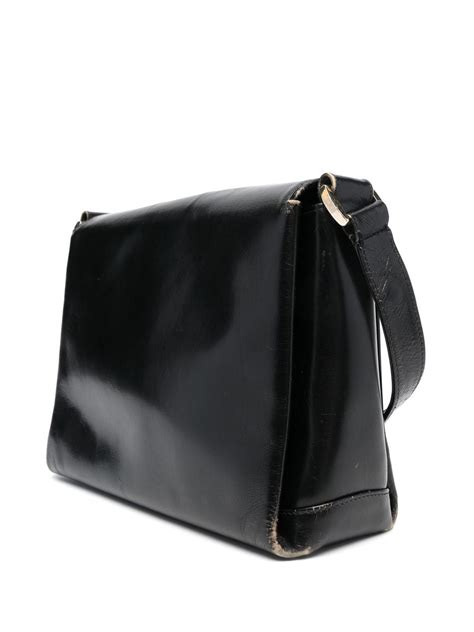 Pre Owned Gucci Interlocking G Plaque Flap Shoulder Bag In Black Modesens