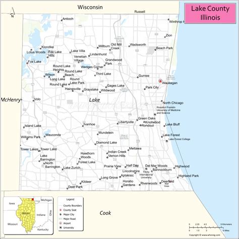 Map Of Lake County Illinois Showing Cities Highways And Important