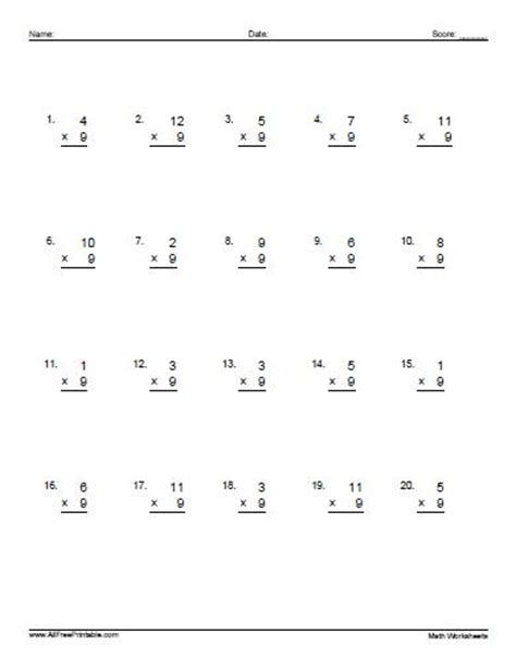 Multiplying by 9 Worksheets | Free Printable
