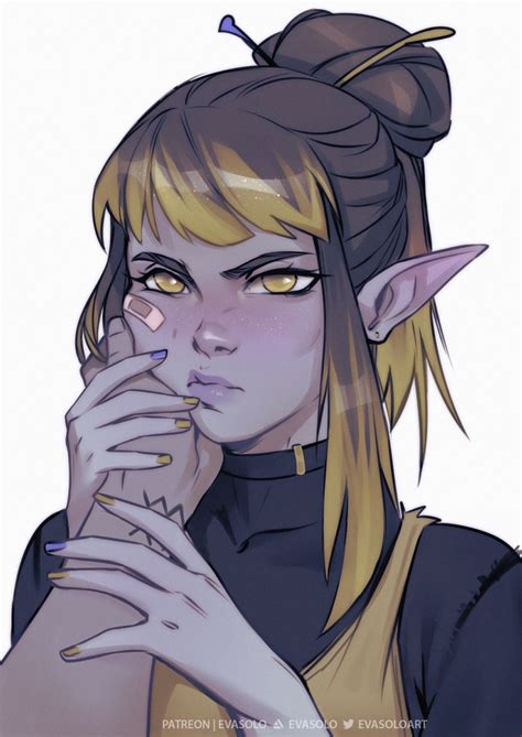 A Cute Elf Girl With Dyed Yellow Highlights Is Annoyed Someone Is Pinching Her Cheeks Fantasy