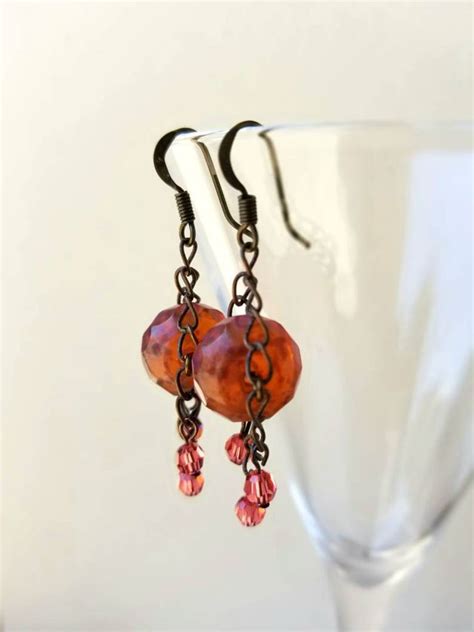 Glass Bead Earrings Dangle Faceted Pink Bead Pink Etsy
