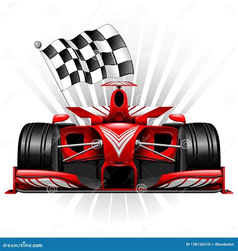 Formula 1 Red Race Car With Checkered Flag Vector Illustration Stock