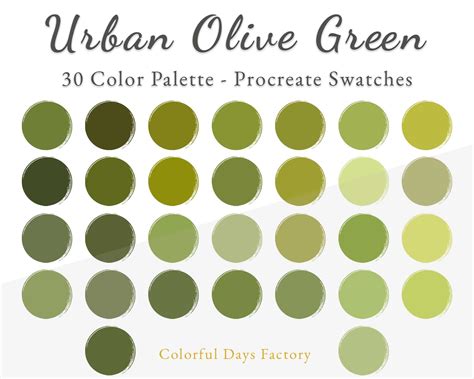 Urban Olive Green Color Swatches Procreate Color Palette Etsy Green