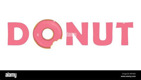 Pink Donut Typography With Bitten Donut Vector Illustration Eps10 Stock
