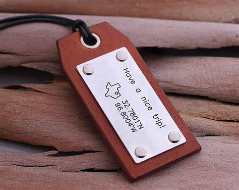 Personalized Leather Luggage Tag GPS Coordinates Travel Tag Etsy