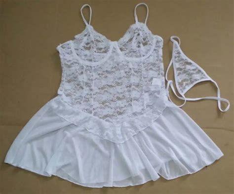 Plus Size Sexy White Lace Chemise And Robe N10820
