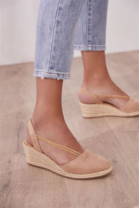 Womens Next Sand Closed Toe Espadrille Low Wedges Natural Closed