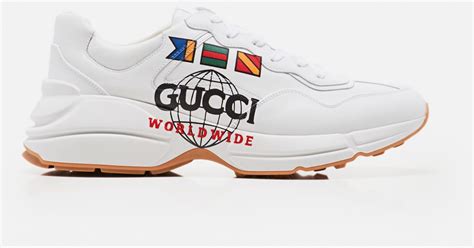 Gucci Rhyton Logo Print Leather Sneakers In White For Men Save 33 Lyst