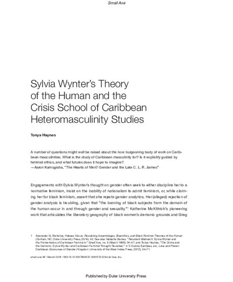 pdf sylvia wynter s theory of the human and the crisis school of caribbean heteromasculinity
