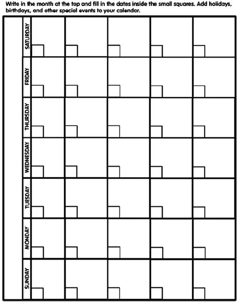 Blank Calendar Template Kids Write In The Month And Dates Kids