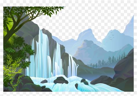 Nature Waterfalls Transprent Png Free Jungle Waterfall Illustration