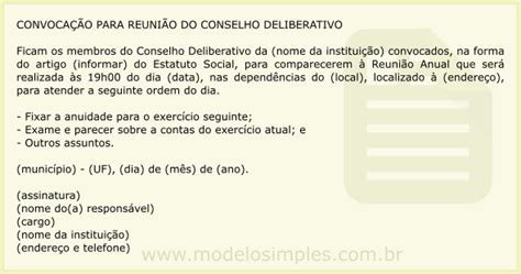 A referida reunião acontecerá no campus de rio tinto. Modelo de Edital de Convocação para Reunião do Conselho Deliberativo