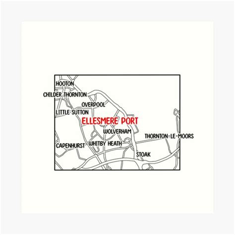 Ellesmere Port Map With Labels Red Art Print By Edajylix Redbubble