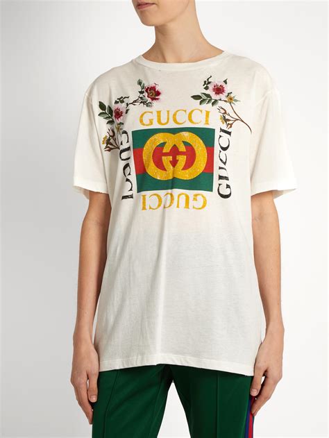 Lyst Gucci Distressed And Embroidered Logo T Shirt In White