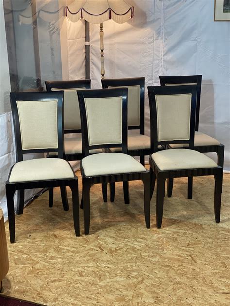 Matte black dining room chairs with oatmeal upholstery chairs - Second ...