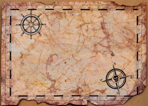 Blank Pirate Treasure Map Template For Children Сrumpled Paper Painted