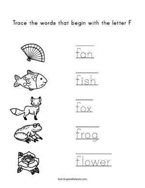 Trace Words That Begin With The Letter F - learning worksheets Letters