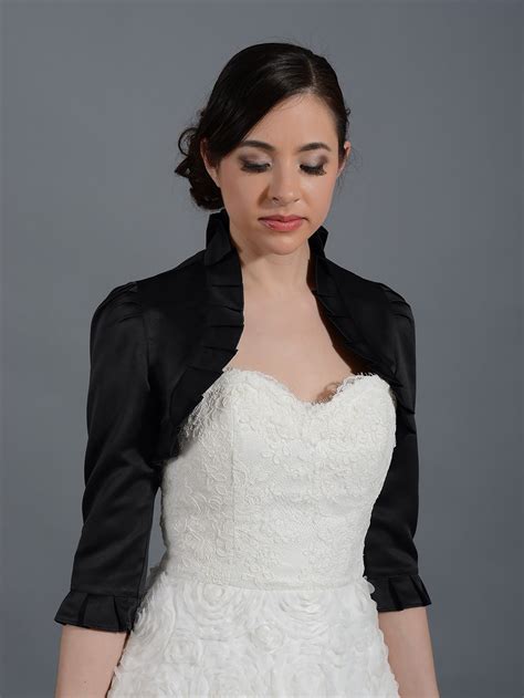 Black 34 Sleeve Satin Wedding Bolero Jacket Satin008b