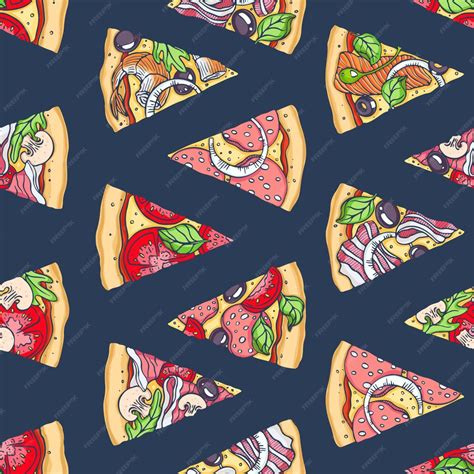 Premium Vector Seamless Pattern Of Hand Drawn Pizza Slices Vector