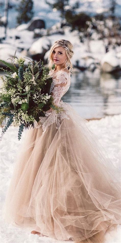 Colored Ball Gown Lace Long Sleeve And Top Winter Wedding Dress Find
