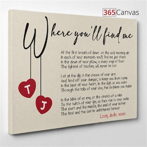 “where you ll find me” love poem custom canvas print 365canvas custom valentine