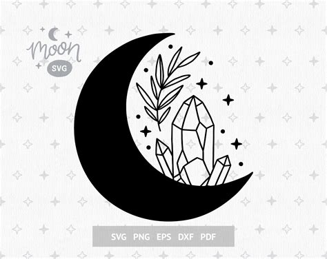 Moon Svg Crystal Svg Celestial Svg Files For Cricut Floral Etsy
