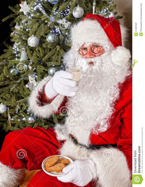Santa With Cookies And Milk Stock Image Image 21487591