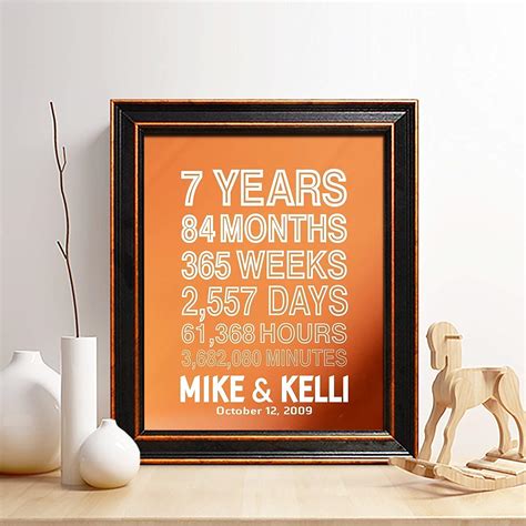 .gift for him or her,22 years.and counting copper print, gifts for husband and wife, 22 years together. Buy Personalized 7th Copper Anniversary Gift for Him or ...