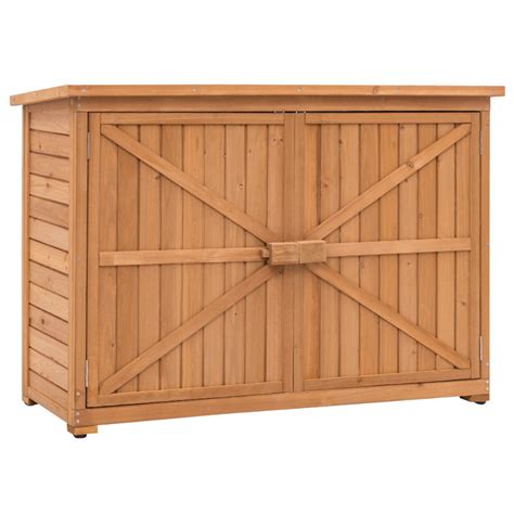 A Large Wooden Storage Box With Sliding Doors