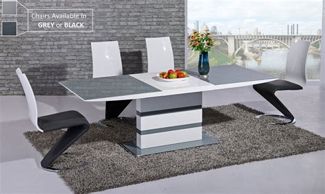 Savoy round white marble and chrome dining table with 4 imperial silver velvet dining chairs. Small Extending Grey Glass High Gloss Dining Table and 4 ...