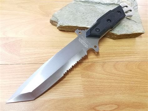 12 Full Tang Tanto Hunting Bowie Knife Satin Plain Half Serrated Blad