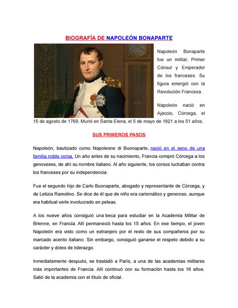 Biografia De Napoleon Bonaparte Kulturaupice