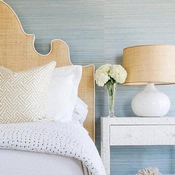 Explore our vast collection of blue wallpaper designs, available in many shades including powder our curated collection of designer blue wallpaper is ideal for adding this versatile colour to your. Blue Grasscloth Wallpaper with Gold Raffia Headboard (With ...