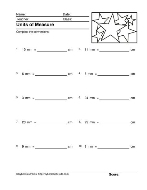 Units Of Measure Millimeter To Centimeter 1 Worksheet For 4th 6th